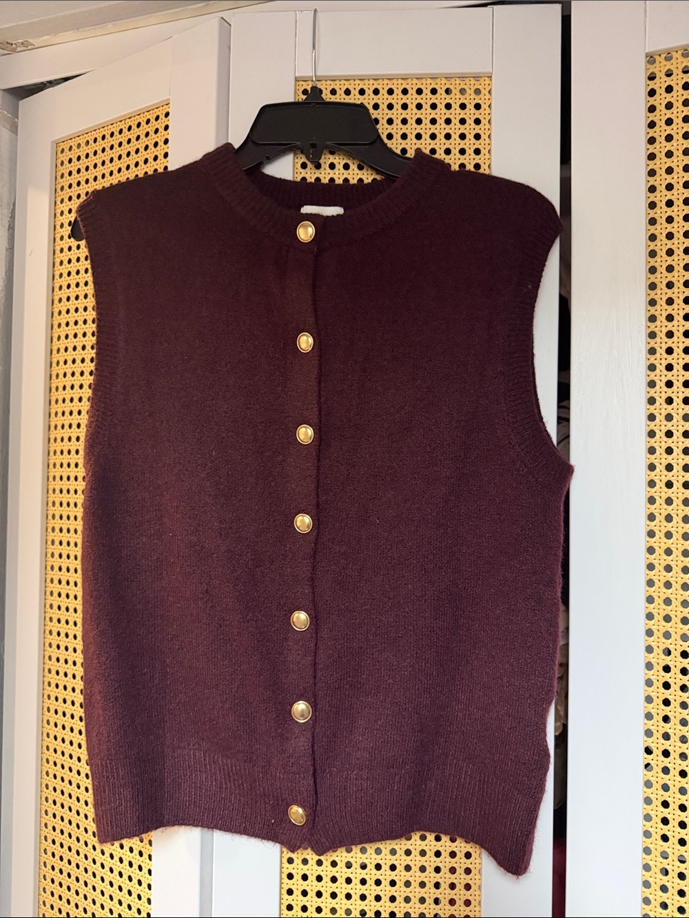 H&M Sleeveless Button-Front Sweater Vest in Deep Burgundy with Gold Buttons